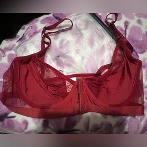 Elegant Red Sheer Bra, Front Clasp, with Matching Thong Panty